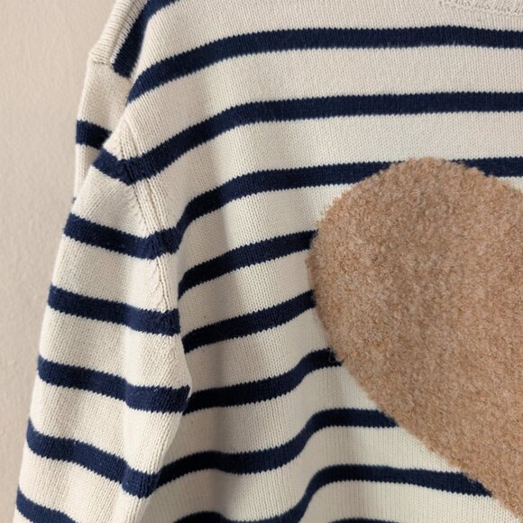 St. John's Bay Navy White Stripe Sweater Brown Boucle Heart Cottagecore Size PXL - Picture 6 of 13